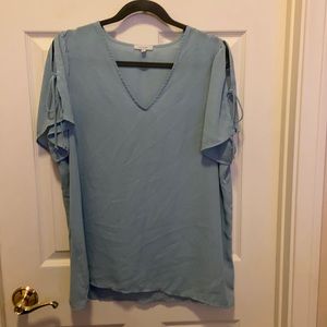 Slit sleeve, v-neck sheer blouse